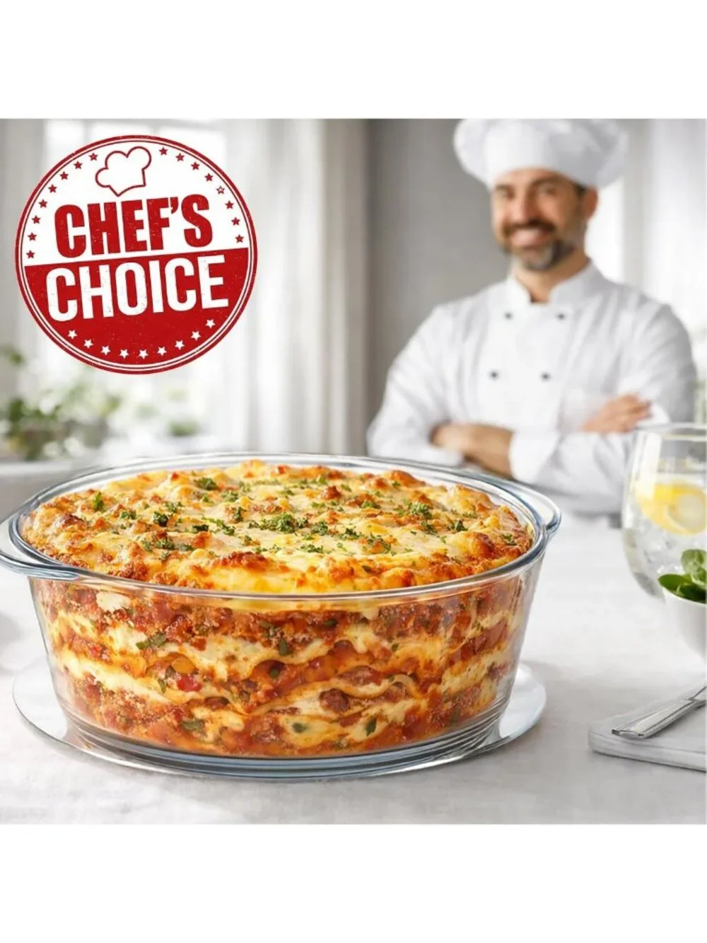 2.2 Quart Round Glass Casserole Dish with Lid - Oven Safe, Borosilicate, Food